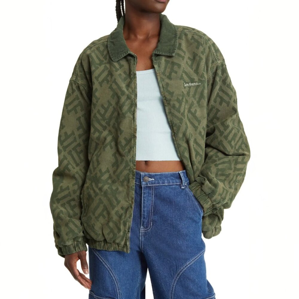 Green Panel Corduroy Harrington Jacket